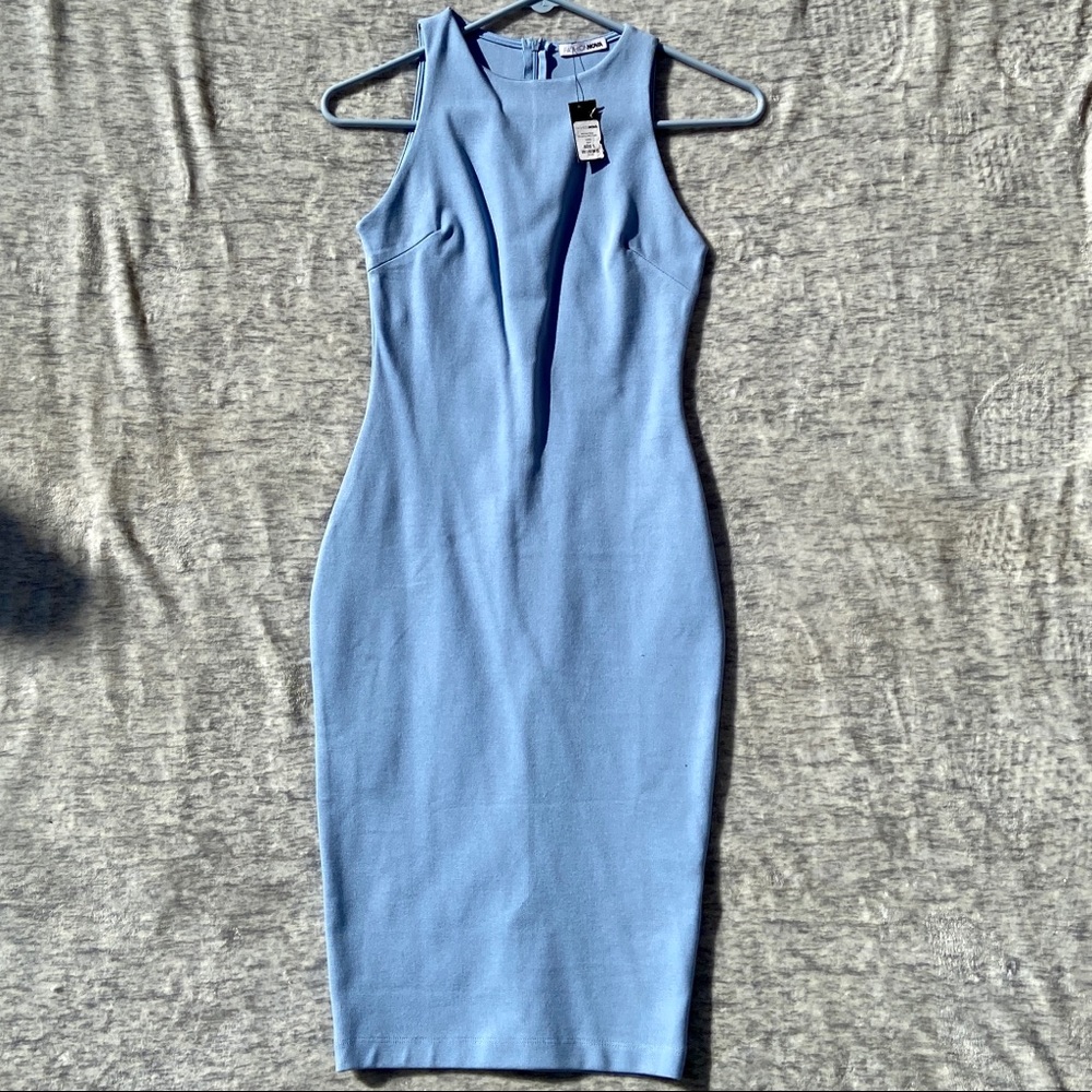 Fashion Nova Light Blue Bodycon Midi Dress